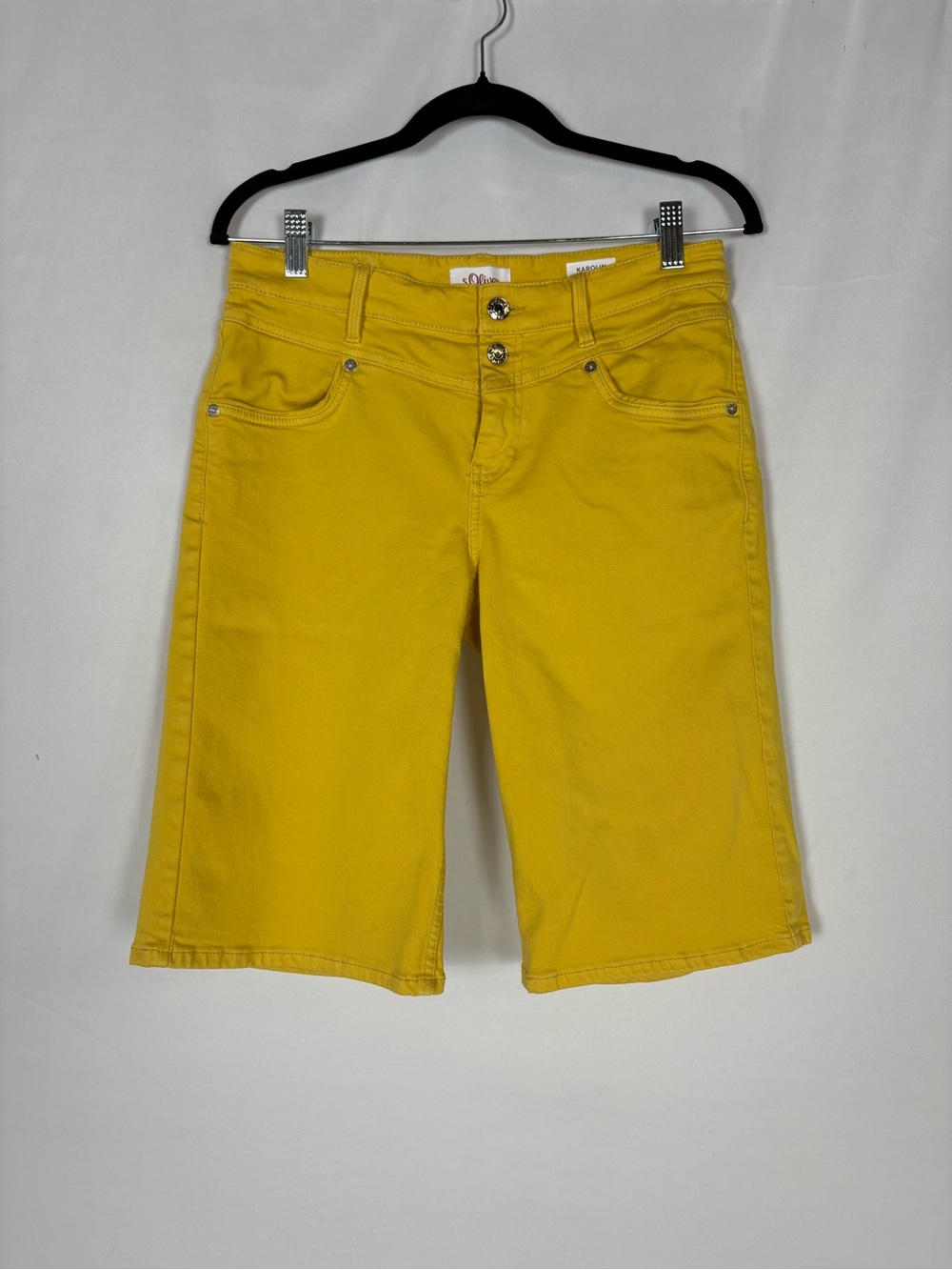 Women’s Yellow Jean Shorts - Classic Mid-Rise Bermuda